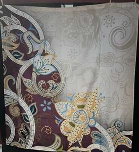 SHOWER CURTAIN ABSTRACT FLORAL BUTTERFLY PAISLEY PURPLE TEAL BLUE BEIGE (D) - Picture 1 of 5