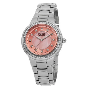 Women's Burgi BUR093PK Swiss Diamond Pink MOP Silver-tone Stainless Steel Watch - Picture 1 of 4