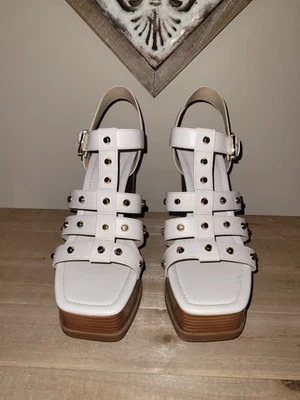 Michael Kors Sandalen Damen Gr. 10 Nieten Leder Plateau Sandalette Cremefarben - Bild 1 von 4