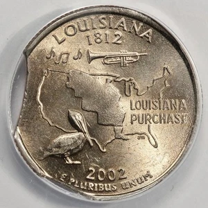 2002 ANACS MS64 Double Curved Clips Louisiana Quarter Mint Error Very Rare - Bild 1 von 4