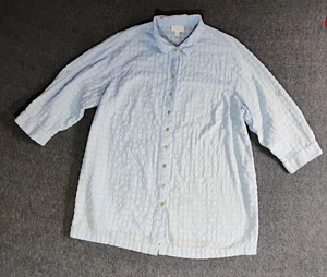 J Jill Gauze Tunic Top 2X Blue Button Down 3/4 Sleeve - Picture 1 of 9
