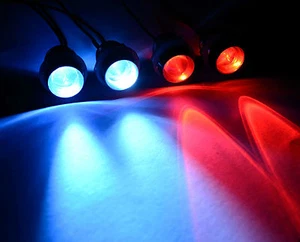 Kit 2x Faro Bianco + 2x Rosso R/C Auto Buggy Camion 10mm LED + PP3 Batteria - Foto 1 di 2