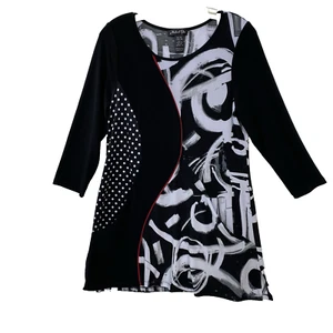 Michael Tyler Woman Black Abstract Size M Tunic 3/4 Sleeves Round Neck - Bild 1 von 14