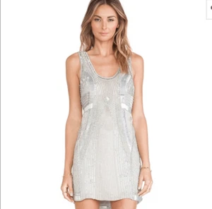 Parker Women’s Comoros Silver Sequin Dress Mini Beaded Silk Party Short XS P - Picture 1 of 16