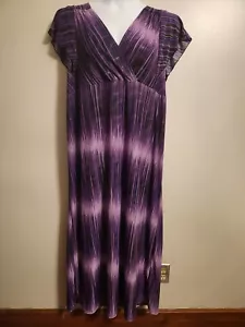 Ace Fashion lila schwarz Streifen Flatterärmel Empire-Taille Maxikleid 2X - Bild 1 von 7