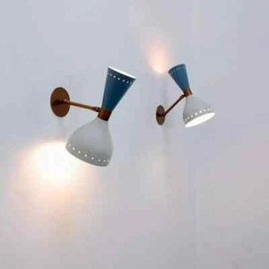 1950' COPPIA PARETE SCONE OTTONE SPUTNIK VINTAGE STILNOVO LUCE ITALIANA DIABOLO INDUS - Foto 1 di 5