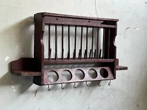 ANTIGUO ESTANTE DE MADERA PARA COLGAR TAZA/PLATO VINTAGE HECHO A MANO PARA UTENSILIOS DE COCINA, WR.5 - Imagen 1 de 12