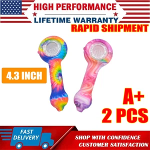 2PCS 4.3'' Mini SILICONE SMOKING PIPE W/ GLASS BOWl - Picture 1 of 7