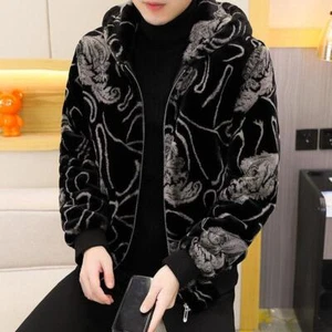 Giacca pelliccia visone uomo cappotto pelliccia slim invernale ispessito corto cappuccio cotone cappotto top - Foto 1 di 20