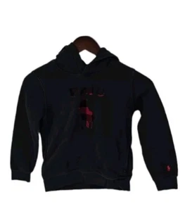 Polo con cappuccio Ralph Lauren nera rossa a maniche lunghe logo bambini taglia 7 - Foto 1 di 6