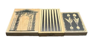 Large Rubber Crafting Stamps Tulips, Elongated Diamonds, Roman Shrine - New (3) - Picture 1 of 7