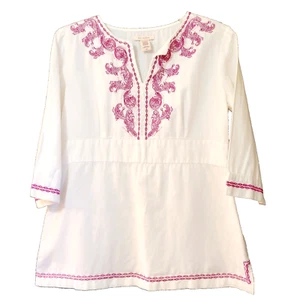 Covington Embroidered Boho Tunic Shirt Womens Large 3/4 Sleeve Linen Blend - Picture 1 of 7