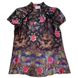 ICEBERG Maglia blusa nera fantasia cinese fiori draghi Tg M/IT 44 Seta Silk - Imagen 1 de 16