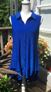 Nina Leonard size M hi low button up Royal blue sleeveless blouse - Photo 1 sur 6
