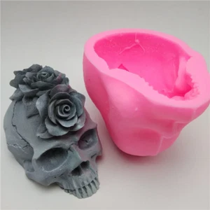 Big Rose Skull Gothic Halloween Silicone Mold DIY Wax Plaster Resin Art Decor - Picture 1 of 24