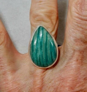Amazonit Träne Ring 925 Sterling Silber Größe 7,5 für Wohlstand und Beruhigung - Bild 1 von 5