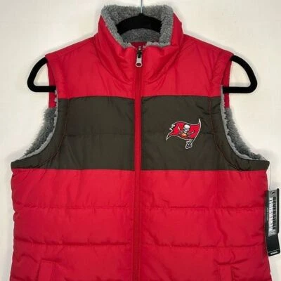 NFL Tampa Bay Buccaneers Nuevo con Etiquetas Para Mujer Rojo Puffer Polar Chaleco Reversible Talla Mediana Foto 1 de 4