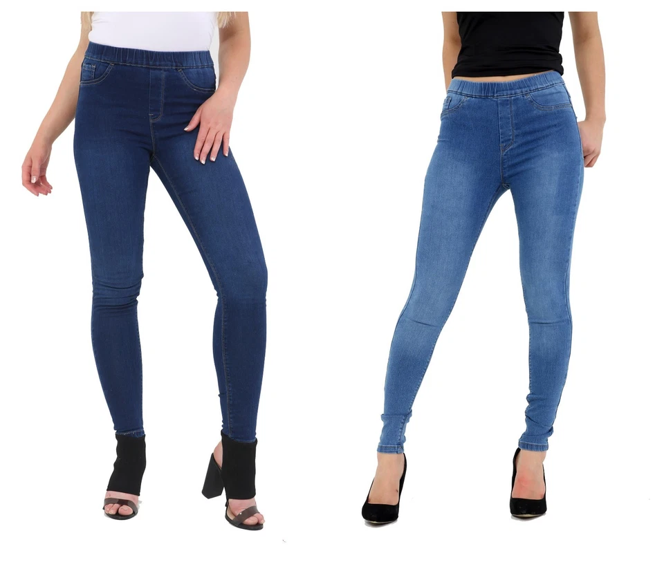 Ladies Skinny Fit Pull On Women High Waist Stretch Denim Ankle Jeggings Pants - Image 1 of 1