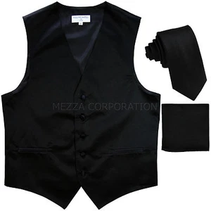 New Men's Black formal Slim Fit Tuxedo vest Waistcoat_2.5" necktie & hankie set - Picture 1 of 5