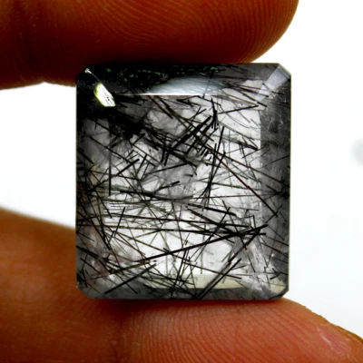 30.75 Cts Natural Tourmaline Rutilated Quartz Top Quality Baguette Cut Gemstone - Image 1 of 4