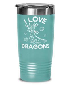 Tasse gobelet I Love Dragons 20z en acier inoxydable avec couvercle isolé sous vide sarcelle Bl
