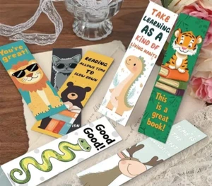 Cute Colorful Animals & Inspirational Bookmark Set/5 Pack Random Pick/1.5" x 6" - Picture 1 of 5