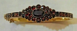 Vintage 14K Gelbgold Oberfläche 9Kt simuliert roter Granat böhmischer Armreif Armband - Bild 1 von 6
