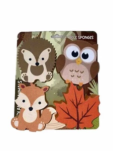 Set Of 4 Woodland Animals Fall 3 Layer Kitchen Sponges ~ New - Picture 1 of 8