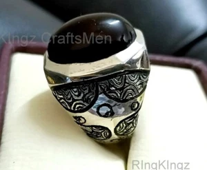 Anillo natural Aqeeq para hombre de plata de ley 925 para hombre anillo de ágata piedra Akik grabado  - Imagen 1 de 10