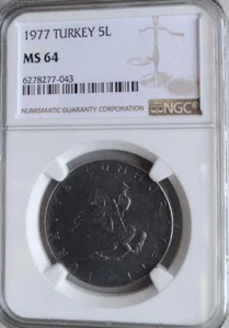 Turkey 5 Lira 1977 NGC MS 64 - Picture 1 of 2