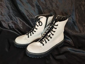 Sincerely Jules Harley White Lace up & Side Zipper Combat Boots Size 8.5M - Picture 1 of 10