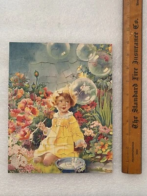 1929 Brown & Bigelow Jigsaw Puzzle Blowing Bubbles Frances Hunter COMPLETE 100pc - Image 1 of 4