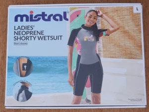 MISTRAL Womens Wetsuit, Ladies Neoprene Shorty Size LARGE Pink Grey & Black NEW - Picture 1 of 7