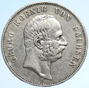 1904E GERMAN STATES Saxony King GEORGE Old ANTIQUE Silver 5 Mark Coin i112839 - Picture 1 of 3