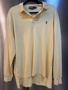 Polo Ralph Lauren Mens Large Butter Yellow Knit Long Sleeve Polo Shirt Pony - Picture 1 of 5