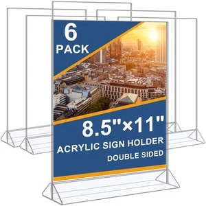 Acrylic Sign Holder 8.5 x 11 Vertical Double-Sided Flyer Display Stands, Plas... - Picture 1 of 6