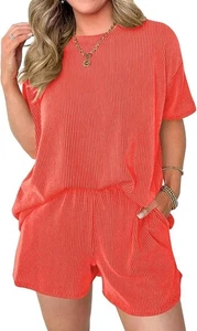 Completo donna 2 pezzi ASVIVID set camicia manica corta e pantaloncino casual ARANCIONE - Foto 1 di 1