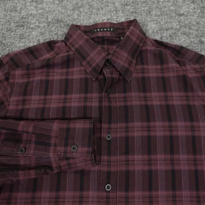 Camisa Theory Para Hombre Grande Borgoña Negra A Cuadros Abotonada Sebastian NY Pelotón Foto 1 de 4