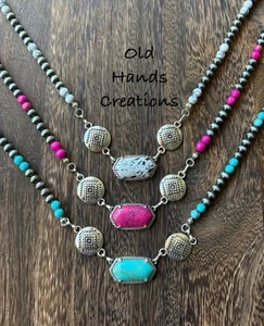 Collar de perlas occidentales ~ perlas de color ~ collar de barra de colores ~ búfalo blanco ~ - Imagen 1 de 7