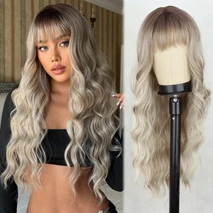 Dirty Blonde Wigs with Bangs Long Wavy Wigs for Women Long Blonde Wigs with D... - Picture 1 of 5