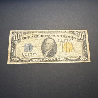 North Africa WWII Silver Certificate 1934A Circ Yellow Seal $10 Ten Dollar BA - Image 1 of 2