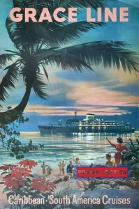 Grace Line Caribbean South America Cruises Vintage 1997 Art Poster 24 x 36 - Picture 1 of 2