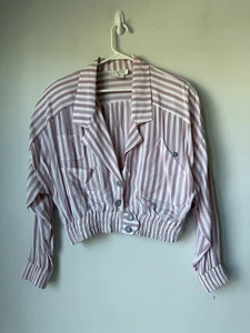 Retro Vtg Cache 90s 70s Button Shirtstripped Women Size M Blouse Shoulder Pads - Picture 1 of 6