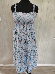 Dress Women M Medium Floral Long Blue Fairy Festival Sleeveless Casual Cruise - Picture 1 of 10