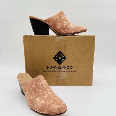 Mules Huma Blanco Dorotea Mujer Talla 40 US-10 Floral Bordado Gamuza En Rosa Foto 1 de 4