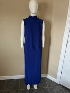 Ursula Royal Blue Sleeveless Formal Gown Set Sz 6 Beaded Top Long Skirt Wedding - Picture 1 of 17
