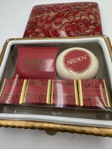 Vintage*Elizabeth Arden Ceramic Box Original Products Inside Red & Gold, Jewelry - Picture 1 of 8