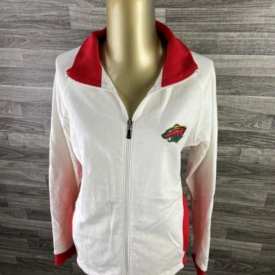 Jaqueta de atlética feminina MINNESOTA WILD branca com zíper completo tamanho grande - Imagem 1 de 4