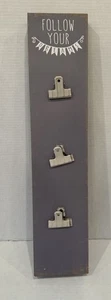 “Follow Your Dreams” Distressed Message Board w/ 3 Clip Plaque for Wall 5.5x24” - Picture 1 of 6
