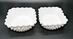 2 Fenton White Milk Glass 4" Square Hobnail Trinket Berry Nut Candy Dish #3928MI - Picture 1 of 9